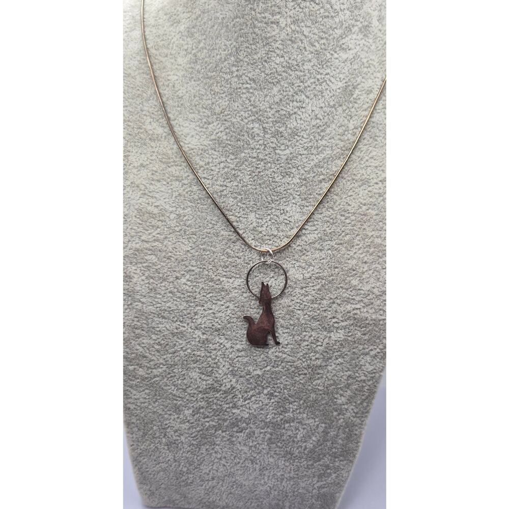 Vintage Sterling Silver Howling Wolf Pendant Necklace 925 Italy Chain